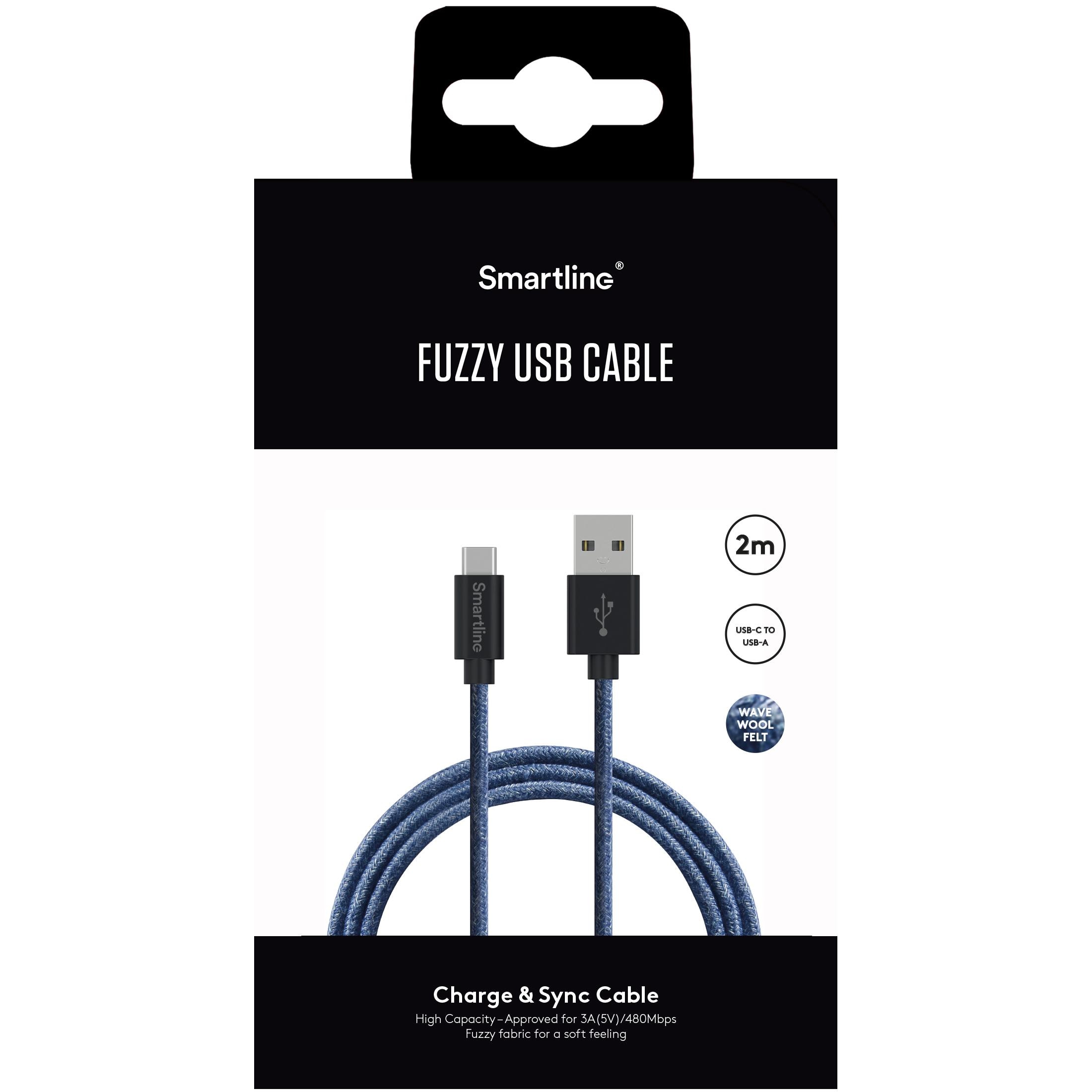 Fuzzy USB-kabel USB-C 2m Blå