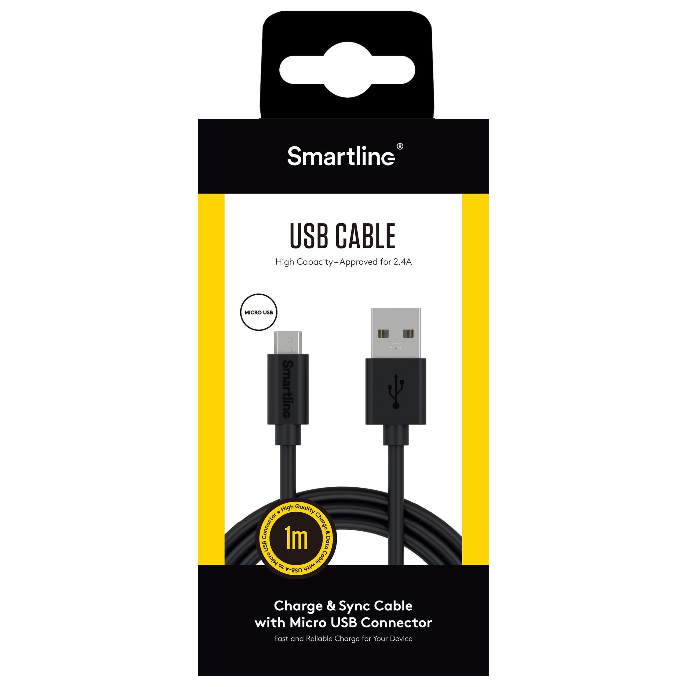 USB-kabel MicroUSB 1m Svart