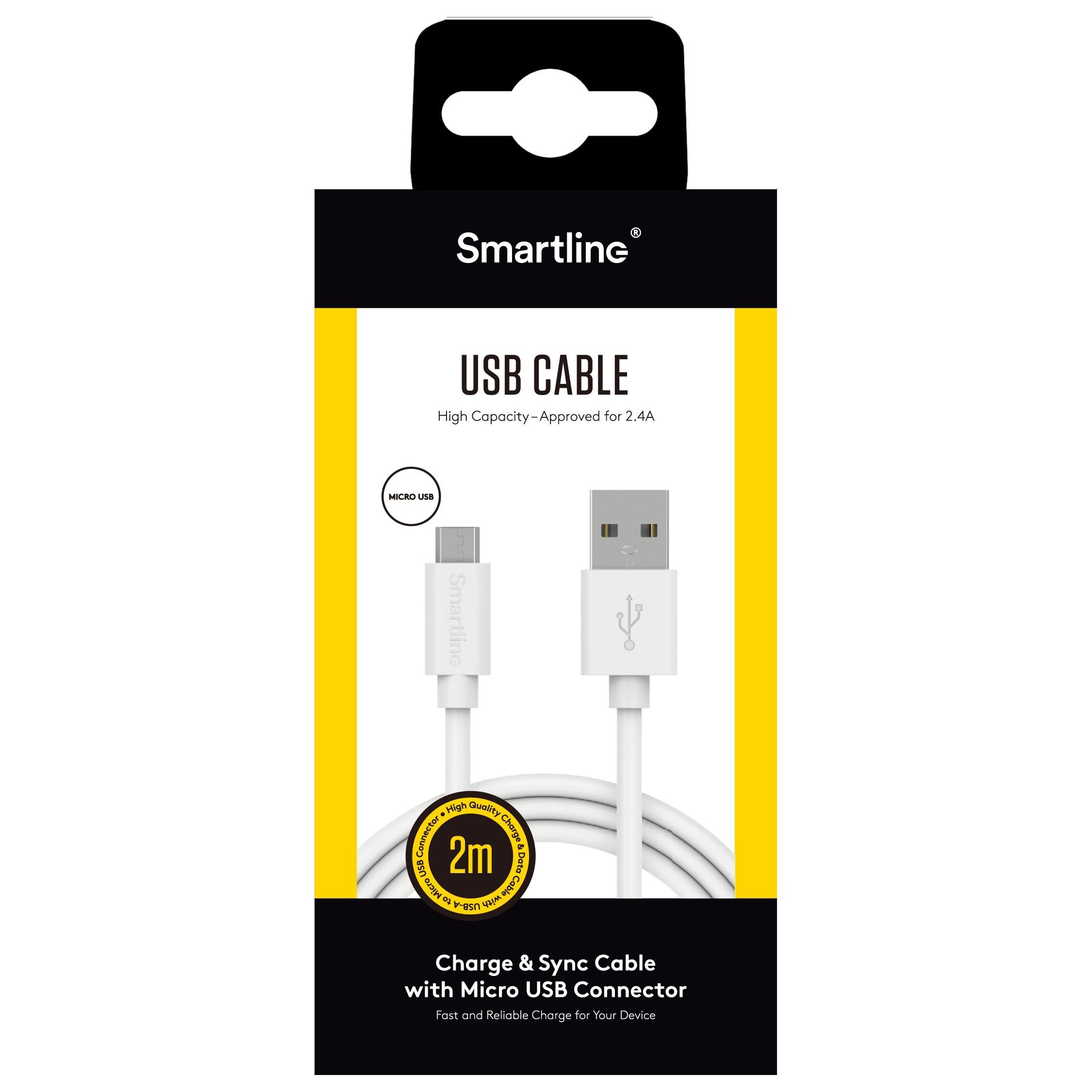 USB-kabel MicroUSB 2m Vit