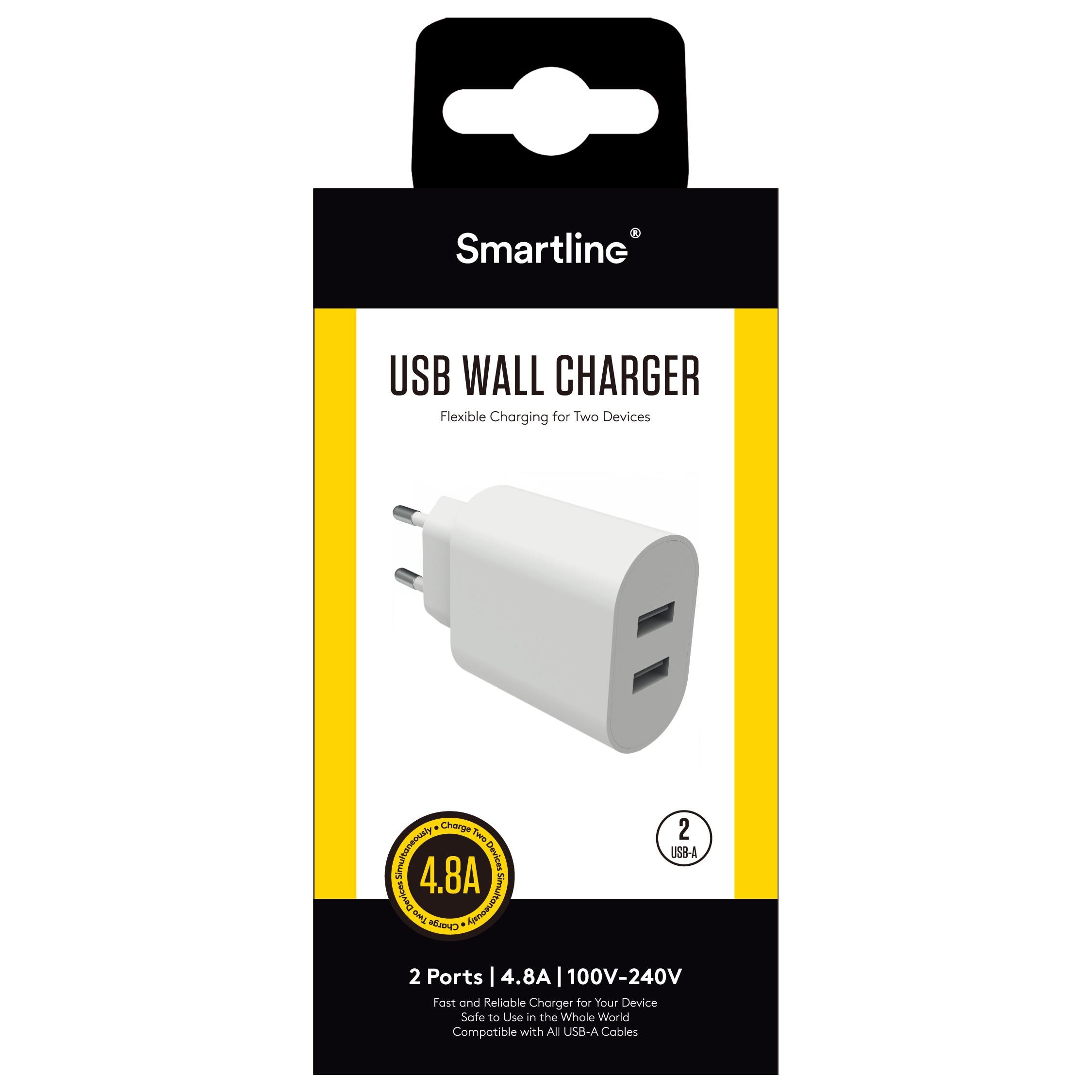 USB Väggladdare Dual 4.8A Vit