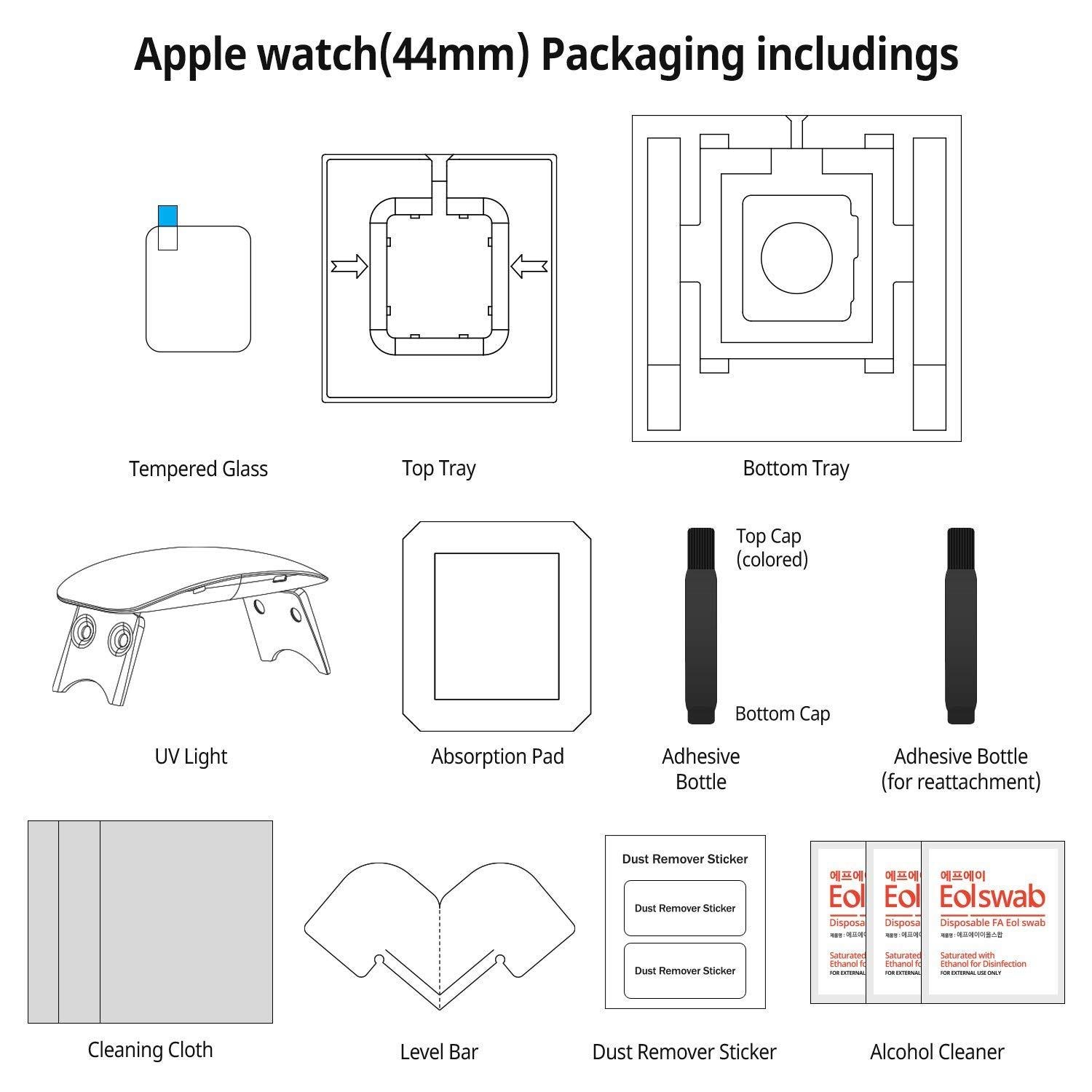 Dome Glass Screen Protector Apple Watch 44mm (2-pack)